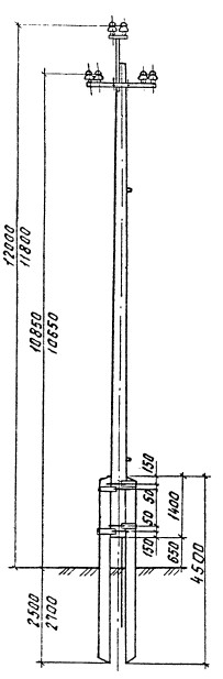 Переходная промежуточная опора ЛЭП ПП10-1 (типовой проект 3.407.1-143.5.3)