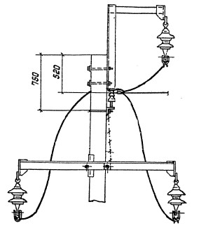 Устройство ответвления УОП-1 от промежуточной опоры П10-5 (типовой проект 3.407.1-143.3.11)
