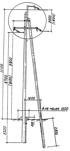 Угловая промежуточная опора ЛЭП УП10-3 (типовой проект 3.407.1-143.3.6)