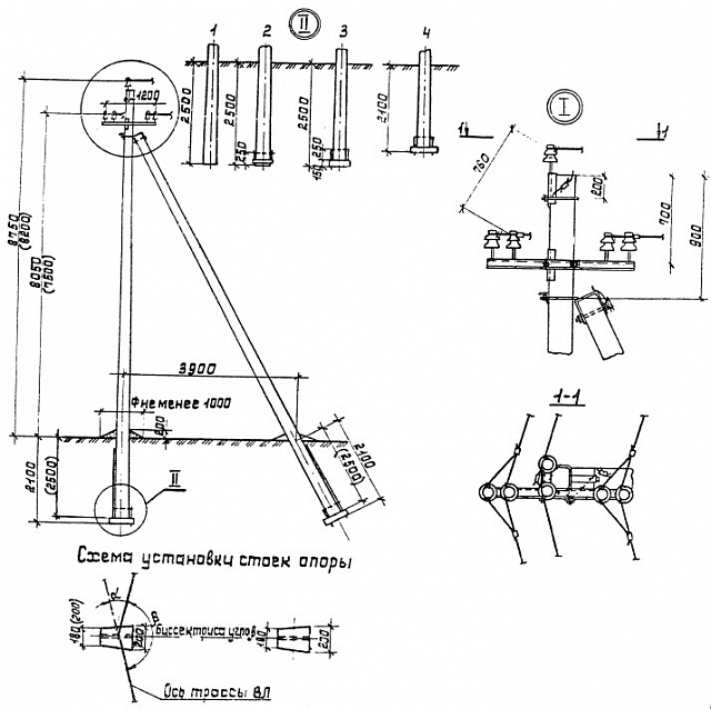 Угловая промежуточная опора ЛЭП УП10-1 (типовой проект 3.407.1-143.1.9)