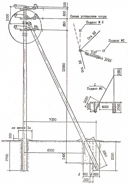 Угловая анкерная опора ЛЭП УАДтБ10-4 на угол поворота ВЛ 60° (типовой проект Л57-97.12)