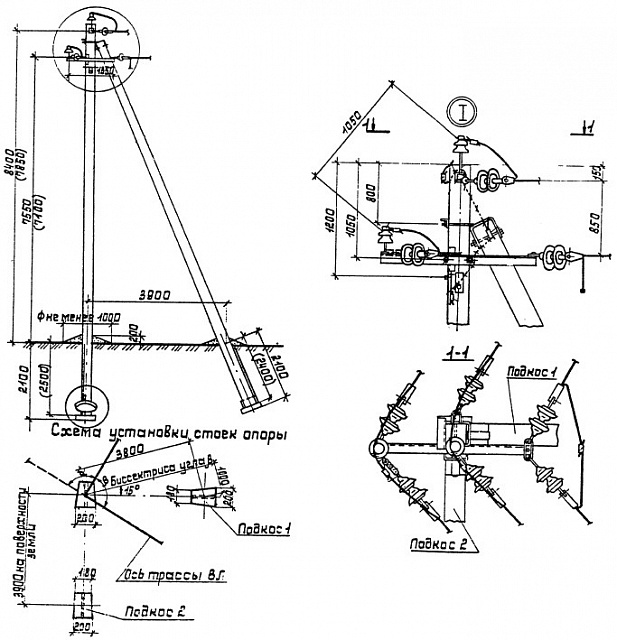 Угловая анкерная опора ЛЭП УА10-1 (типовой проект 3.407.1-143.1.11)