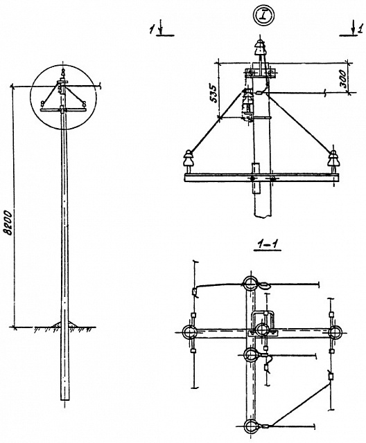 Устройство ответвления УОП от промежуточной опоры П10-3 (типовой проект 3.407.1-143.2.12)