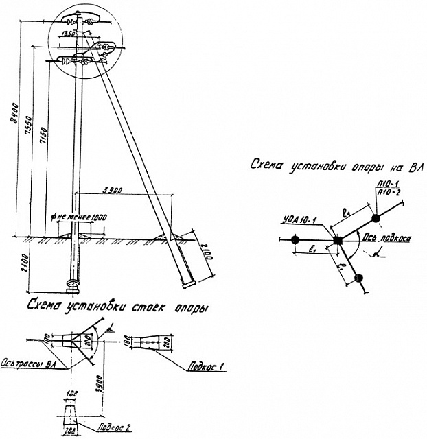 Угловая ответвительная анкерная опора ЛЭП УОА10-1 (типовой проект 3.407.1-143.1.13)