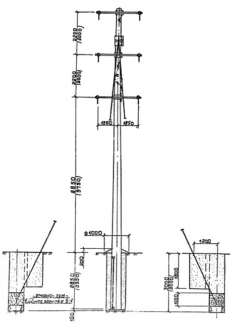 Концевая опора ЛЭП 2К10-1 (типовой проект 3.407.1-143.6.9)