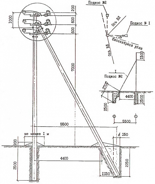 Угловая анкерная опора ЛЭП УАДтБ10-2 на угол поворота ВЛ 60° (типовой проект Л57-97.11)